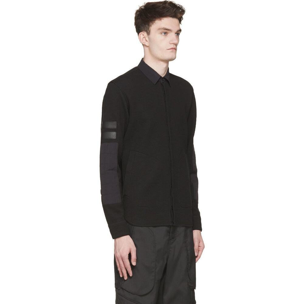 Tim Coppens Virgin Wool Blend Shirt Jacket Black Mixed Media Zip Sleeve